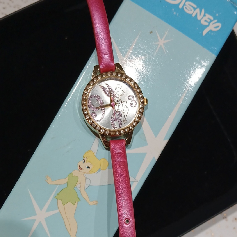 Disney Tinker Bell Pink Leather Strap Watch